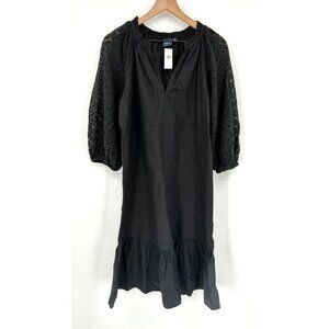 Gap Lace Sleeve Midi Dress Women Small Black V-Neck Cotton Shift NWT